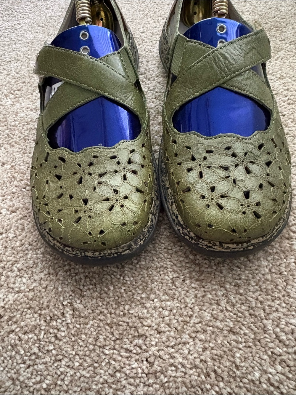 Rieker Anti-stress Green Velcro Perforated Comfort Mary Jane Flats Size 9 EU 40 - Picture 3 of 7